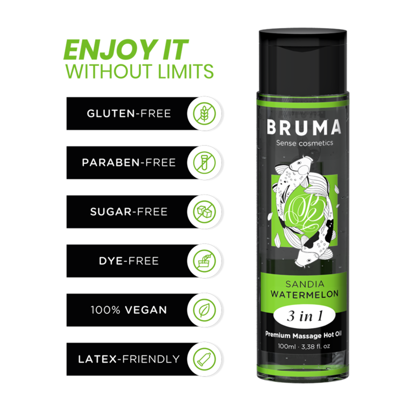 BRUMA - HUILE DE MASSAGE PREMIUM EFFET CHALEUR SAVEUR DE PASTÈQUE 3 EN 1 - 100 ML - Sensualia