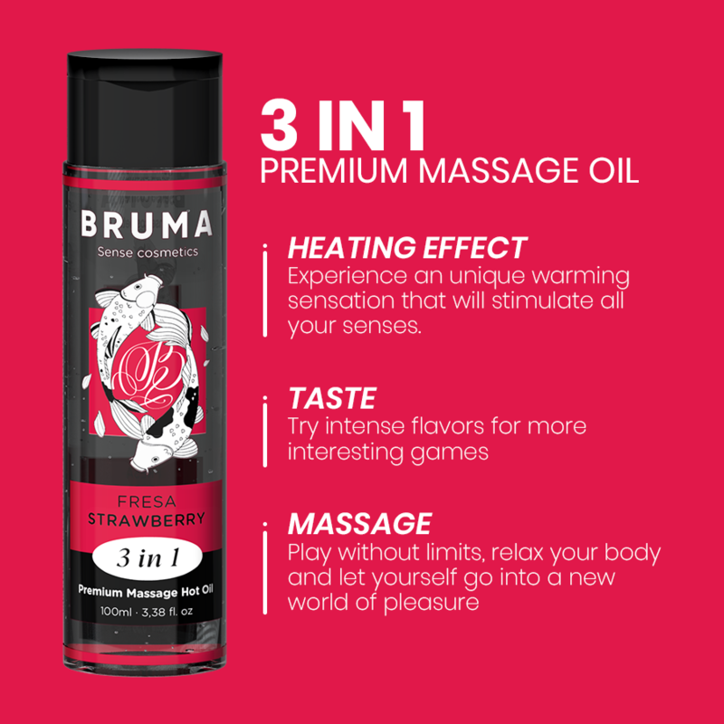 BRUMA - HUILE DE MASSAGE PREMIUM EFFET CHALEUR SAVEUR FRAISE 3 EN 1 - 100 ML - Sensualia