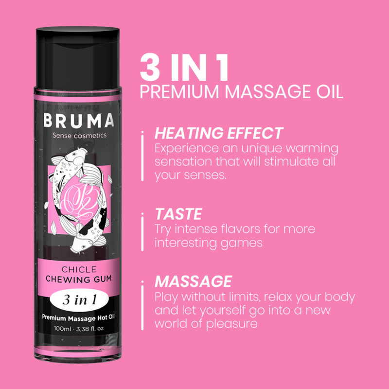 BRUMA - HUILE DE MASSAGE PREMIUM EFFET CHALEUR SAVEUR GOMME 3 EN 1 - 100 ML - Sensualia