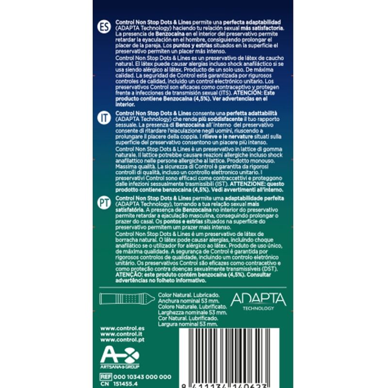 CONTROL - NONSTOP DOTS AND LINES CONDOMS 12 UNITS - Sensualia
