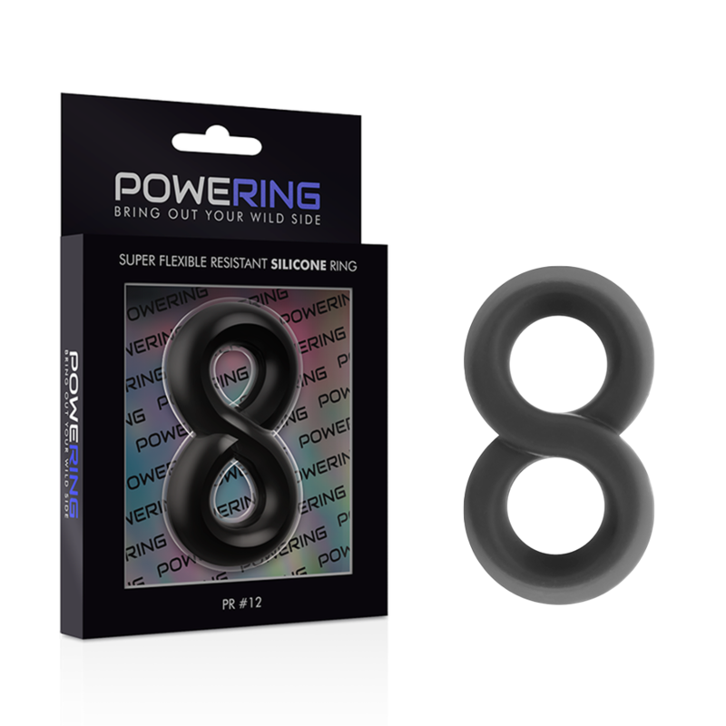 POWERING - ANNEAU PÉNIS ET TESTICULES SUPER FLEXIBLE ET RÉSISTANT PR12 NOIR POWERING