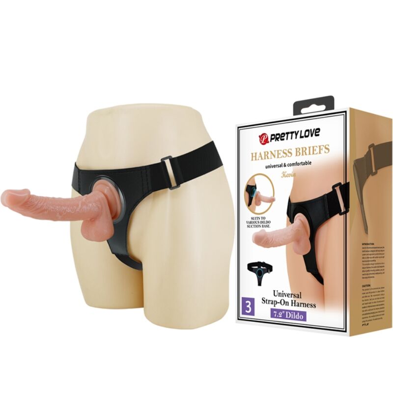 PRETTY LOVE - SLIP HARNAIS HARNAIS UNIVERSEL AVEC GODE KEVIN 19 CM NATUREL - Sensualia
