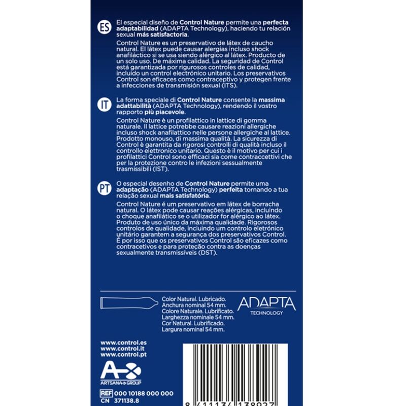 CONTROL - PRÉSERVATIFS ADAPTA NATURE 6 UNITÉS - Sensualia