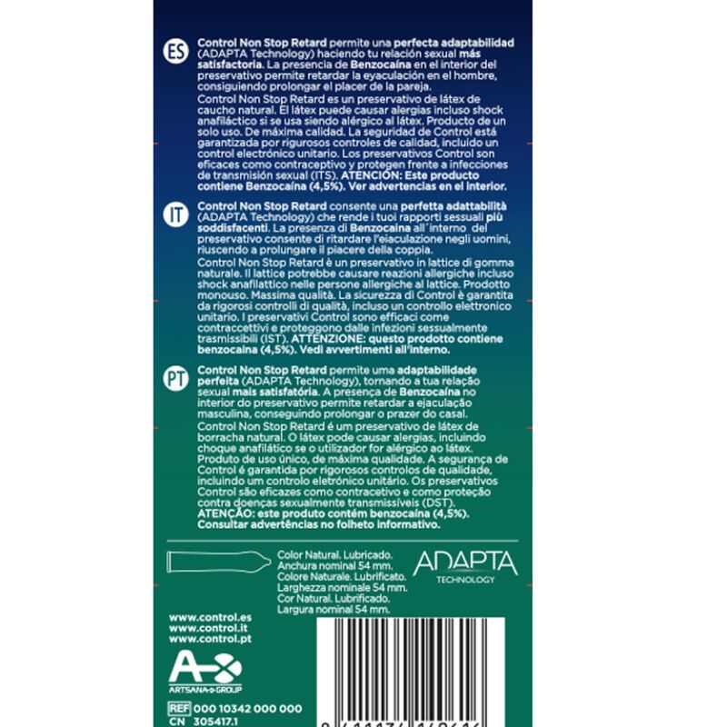 CONTROL - NON STOP RETARD CONDOMS 12 UNITS - Sensualia
