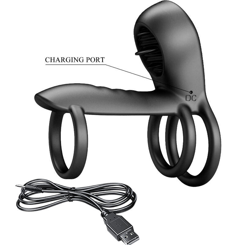 PRETTY LOVE - GAINE PÉNIS JAMMY 12 VIBRATIONS AVEC LANGUE EN SILICONE RECHARGEABLE - Sensualia