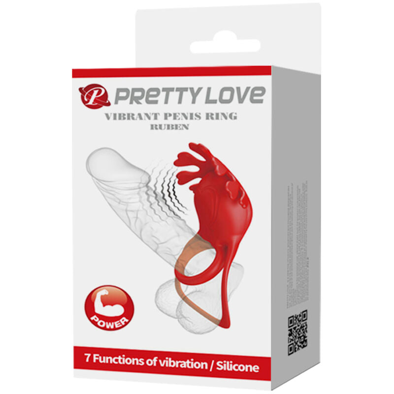 PRETTY LOVE - ANNEAU VIBRATEUR RUBEN 7 VIBRATIONS SILICONE ROUGE - Sensualia