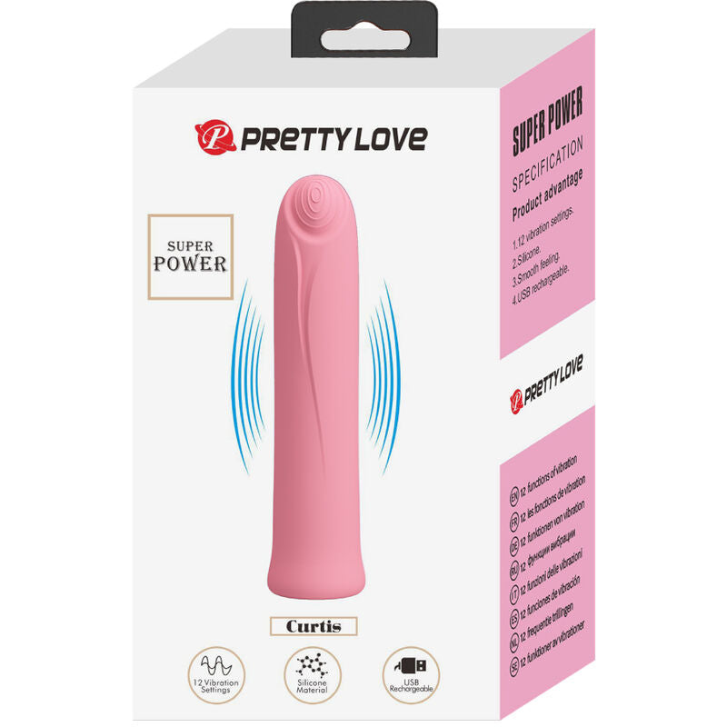 PRETTY LOVE - VIBRATEUR CURTIS MINI SUPER POWER 12 VIBRATIONS EN SILICONE ROSE - Sensualia