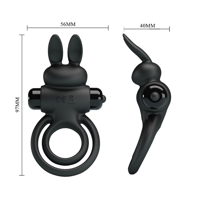 PRETTY LOVE - ANNEAU DE LAPIN VIBRATOR III POUR PÉNIS NOIR - Sensualia