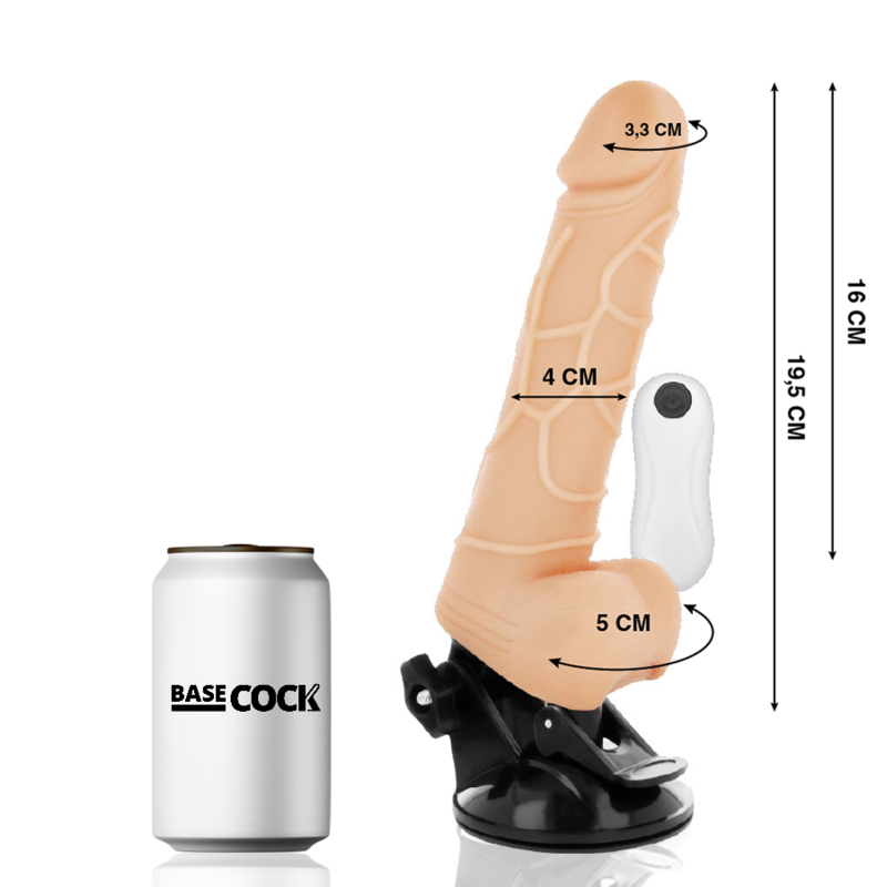 BASECOCK - VIBRATEUR RÉALISTE TÉLÉCOMMANDE NATUREL AVEC TESTICULES19.5 CM -O- 4 CM - Sensualia