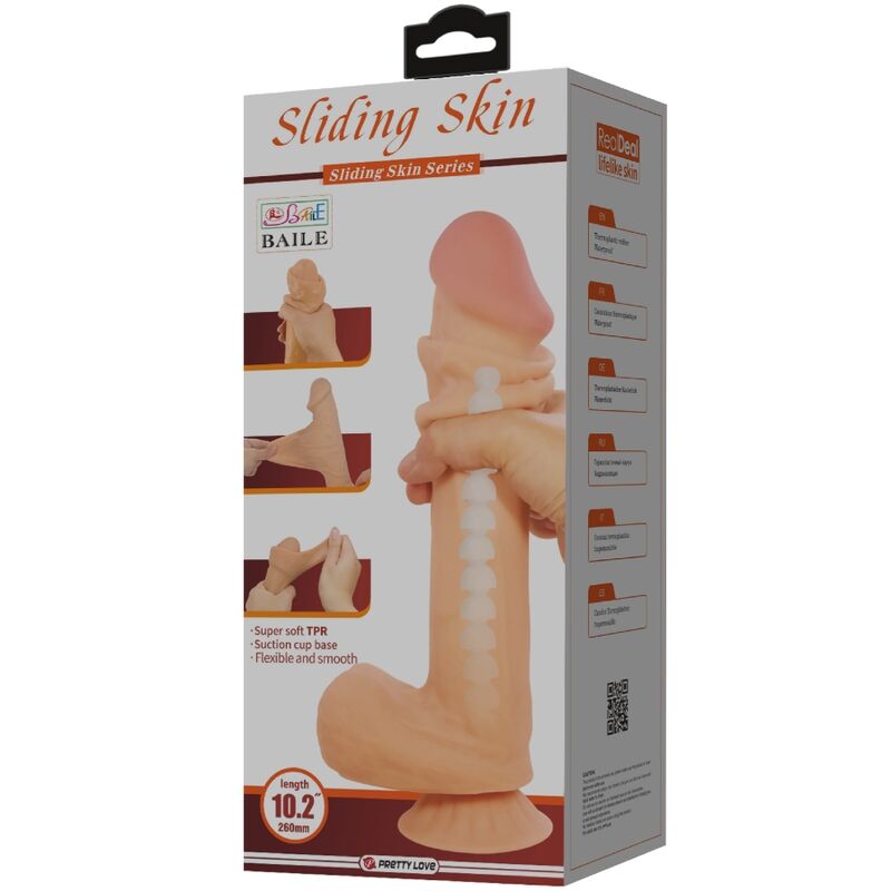 PRETTY LOVE - SÉRIE SLIDING SKIN GODE RÉALISTE AVEC VENTOUSE SLIDING SKIN FLESH 26 CM - Sensualia