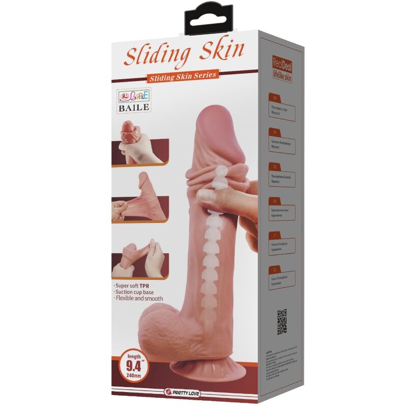 PRETTY LOVE - SÉRIE SLIDING SKIN GODE RÉALISTE AVEC VENTOUSE SLIDING SKIN MARRON 24 CM - Sensualia