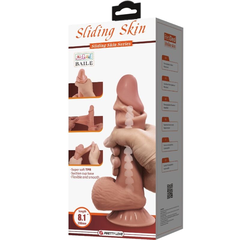 PRETTY LOVE - SÉRIE SLIDING SKIN GODE RÉALISTE AVEC VENTOUSE COULISSANTE PEAU BRUN 19,4 CM - Sensualia