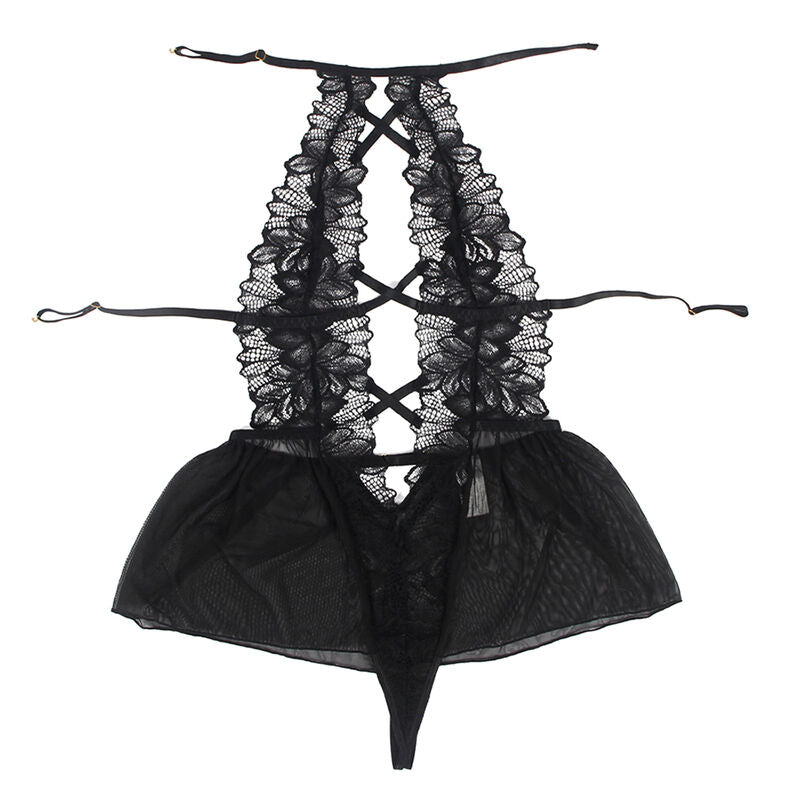 SUBBLIME - TEDDY CUELLO HALTER ESPALDA DESCUBIERTA ENCAJE NEGRO S/M - Sensualia