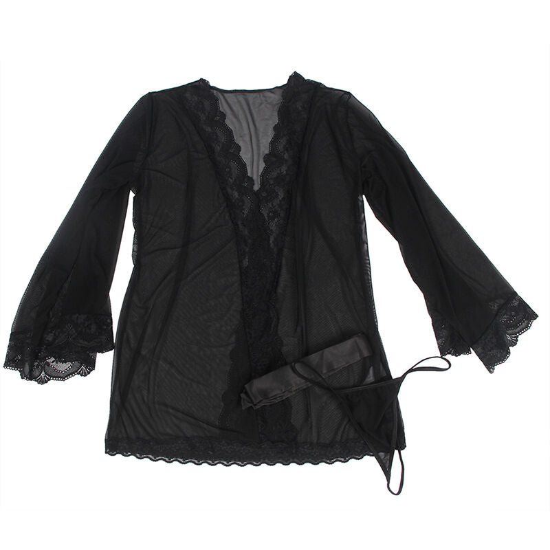 SUBBLIME - BATA TELA TRANSPARENTE DETALLE ENCAJE NEGRO S/M - Sensualia