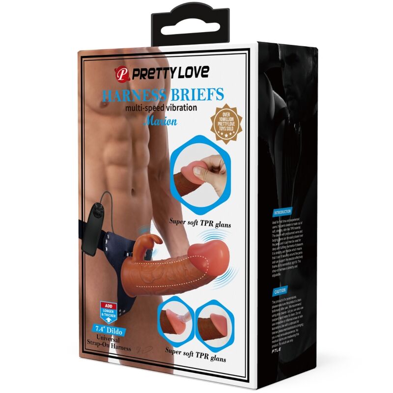 PRETTY LOVE - MARION HARNAIS SLIP UNIVERSEL AVEC DILDO VIBRANT 19 CM MARRON - Sensualia