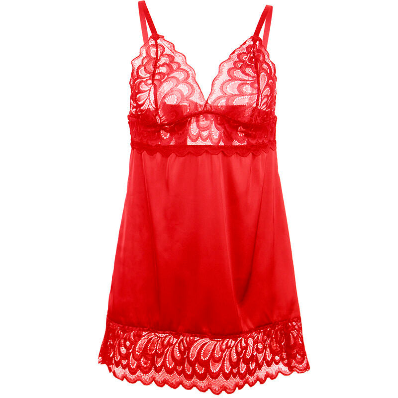 SUBBLIME - BABYDOLL SATINADO CON ENCAJE ROJO S/M - Sensualia