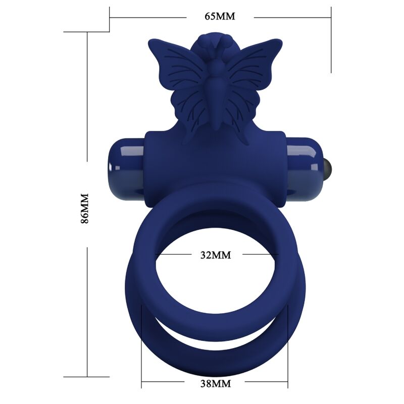 PRETTY LOVE - JAMELE DOUBLE ANNEAU AVEC VIBRATION & STIMULATEUR DE PAPILLON BLEU - Sensualia