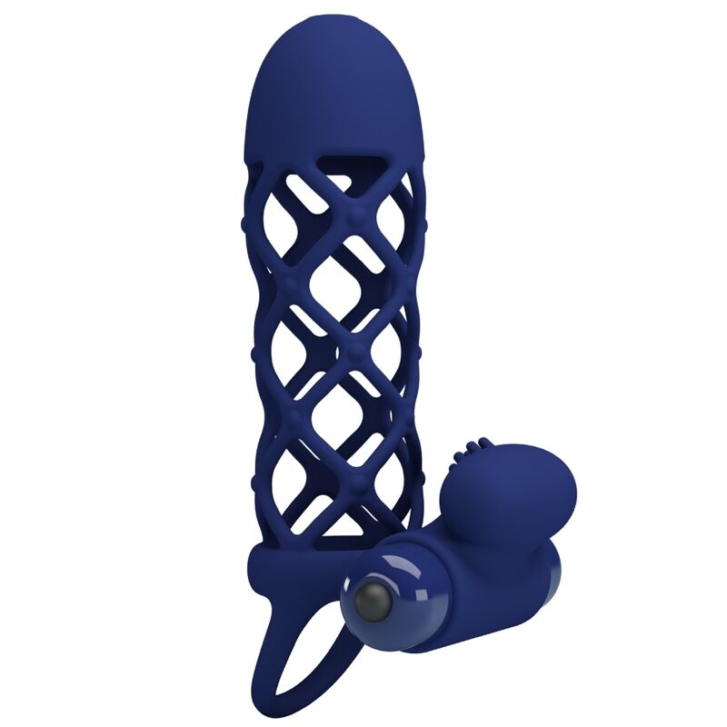 PRETTY LOVE - GIANN ANNEAU VIBRATEUR AVEC GAINE EN SILICONE BLEU - Sensualia