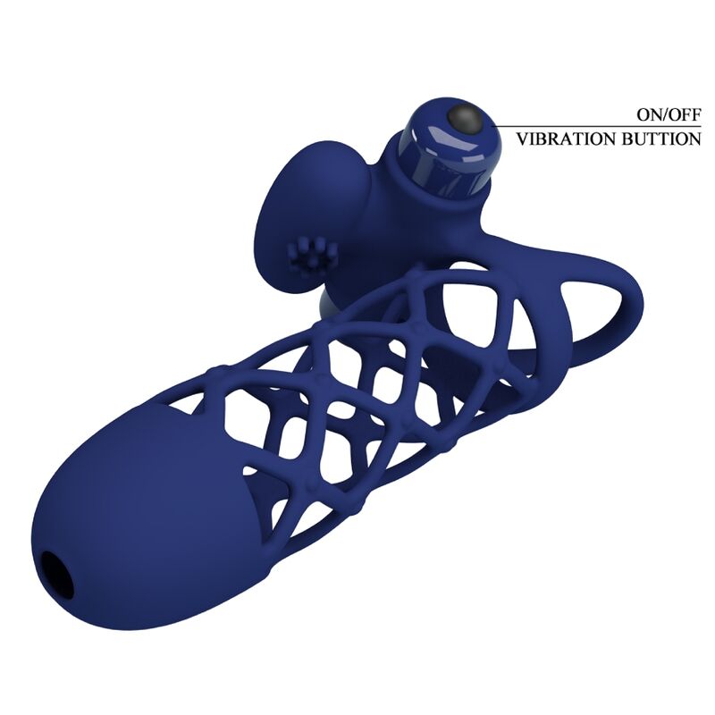 PRETTY LOVE - GIANN ANNEAU VIBRATEUR AVEC GAINE EN SILICONE BLEU - Sensualia