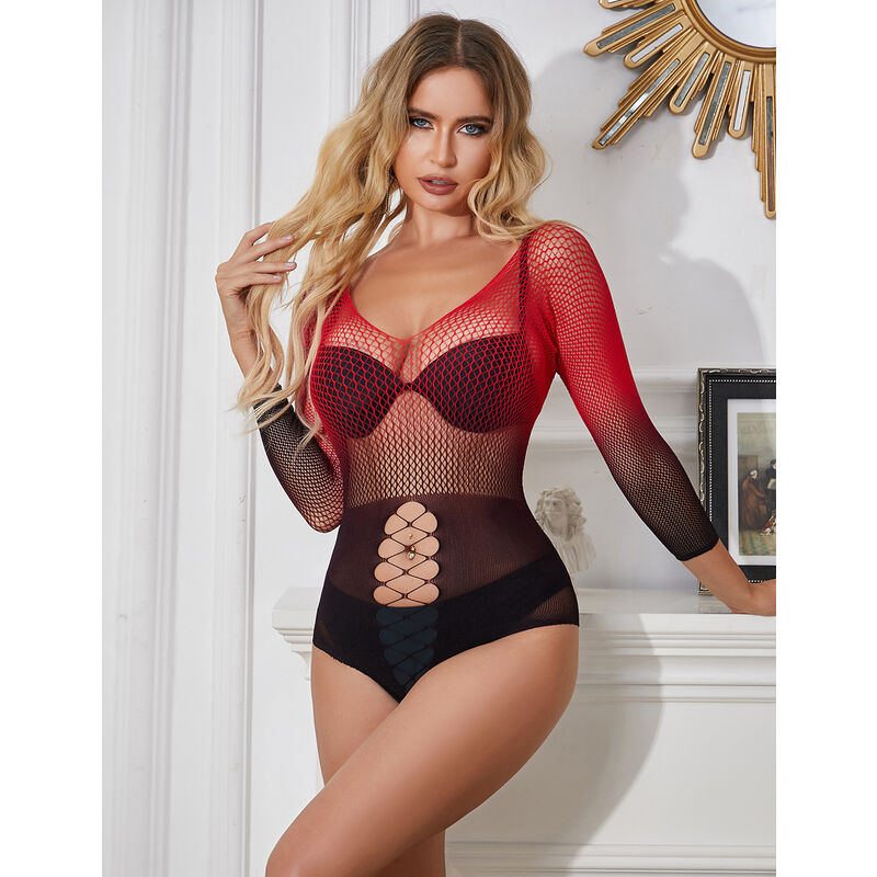 SUBBLIME - 952259 ROBE RÉSILLE ÉLASTIQUE MANCHES LONGUES DÉGRADÉ ROUGE ET NOIR TAILLE UNIQUE - Sensualia