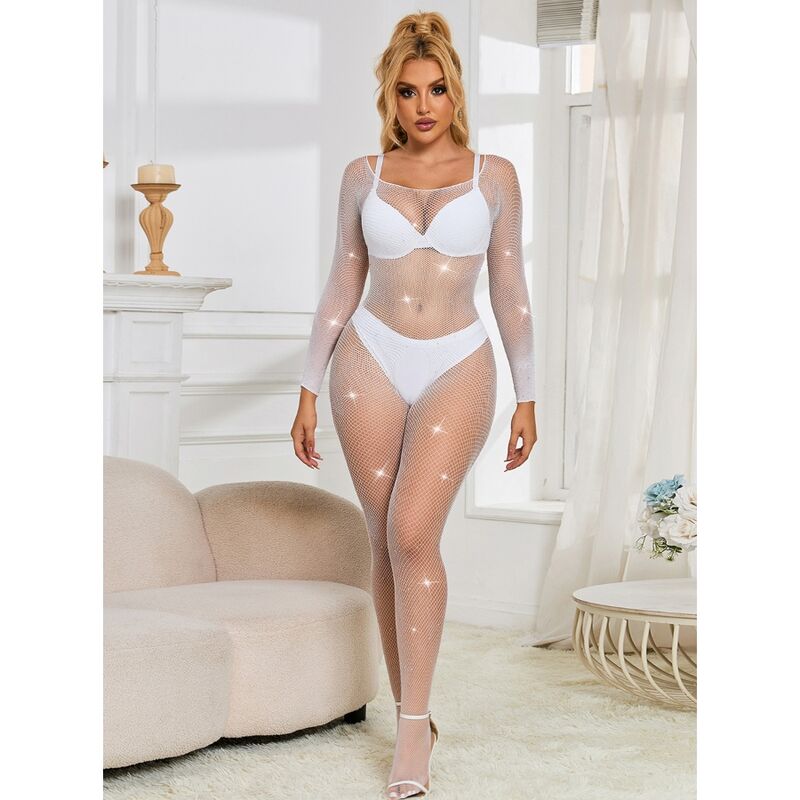 SUBBLIME - 952396 BODYSTOCKING RESILLE AVEC LOSANGES MANCHES LONGUES BLANC TAILLE UNIQUE - Sensualia