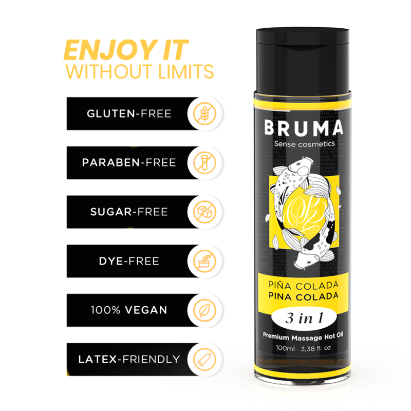 BRUMA - HUILE DE MASSAGE PREMIUM EFFET CHALEUR SAVEUR PINA COLADA 3 EN 1 - 100 ML BRUMA