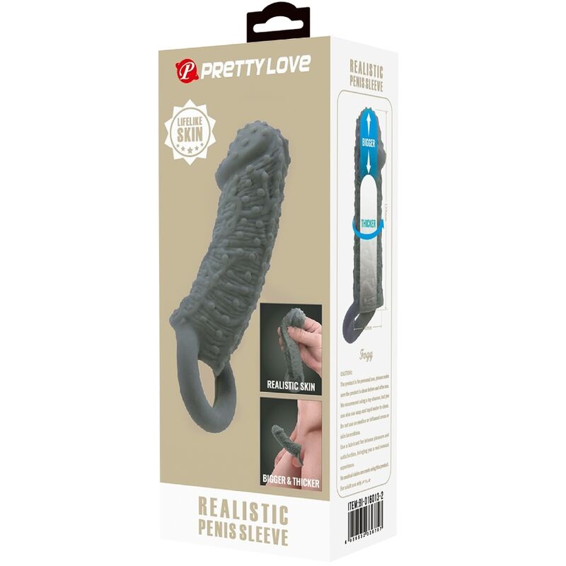 PRETTY LOVE - Agrandisseur de pénis réaliste et manchon retardateur modèle 2 gris - Sensualia