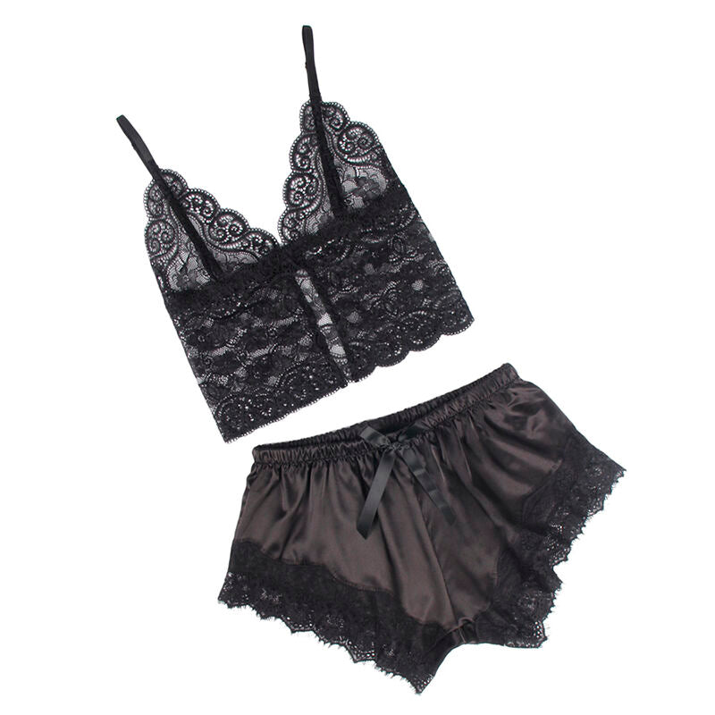 SUBBLIME - 953942 CHEMISE DE NUIT DÉCONTRACTÉE EN SOIE + PANTALON EN DENTELLE NOIR L/XL - Sensualia