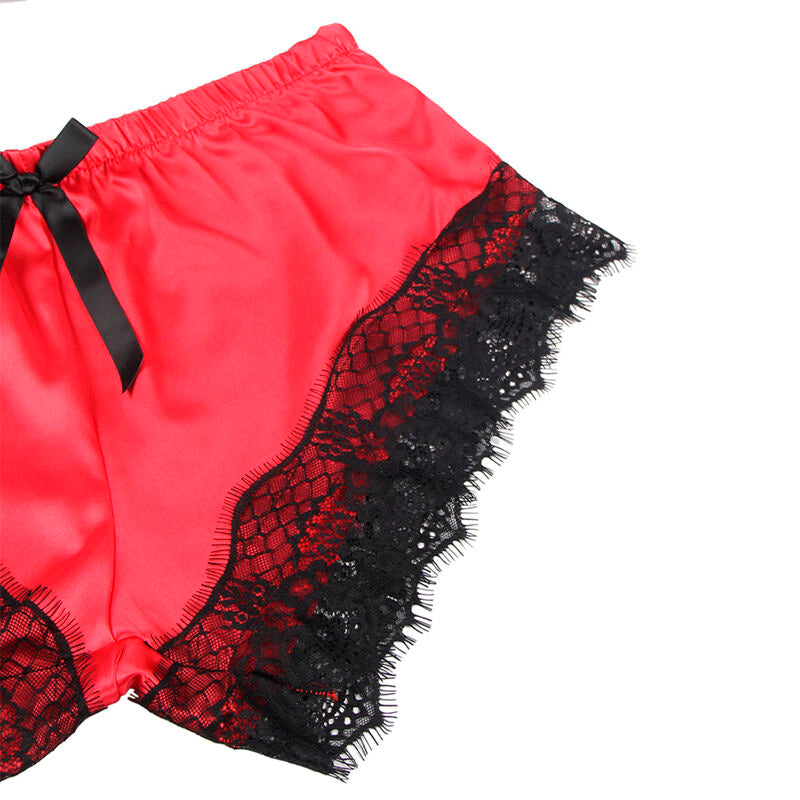 SUBBLIME - 953959 CHEMISE DE NUIT DÉCONTRACTÉE EN SOIE + PANTALON EN DENTELLE NOIR/ROUGE S/M - Sensualia