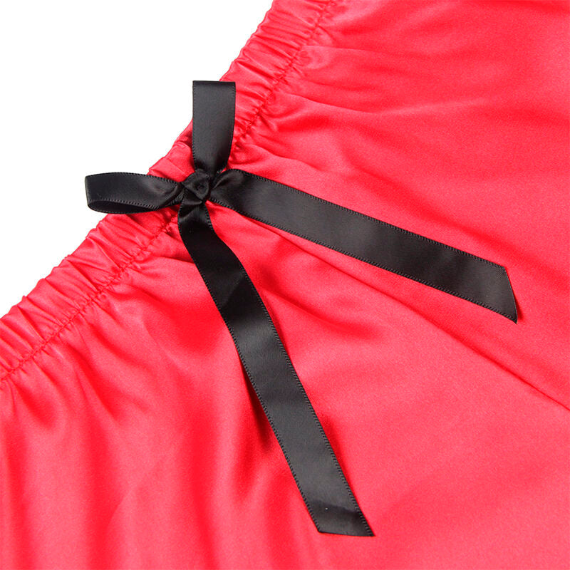 SUBBLIME - 953959 CHEMISE DE NUIT DÉCONTRACTÉE EN SOIE + PANTALON EN DENTELLE NOIR/ROUGE S/M - Sensualia