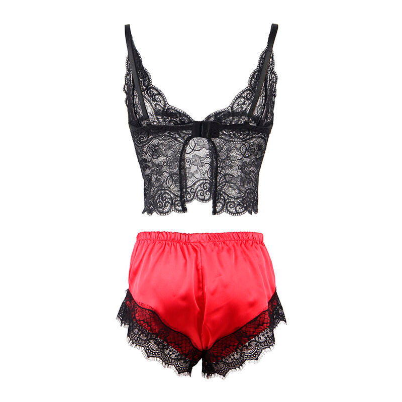 SUBBLIME - 953966 CHEMISE DE NUIT DÉCONTRACTÉE EN SOIE + PANTALON EN DENTELLE NOIR/ROUGE L/XL - Sensualia