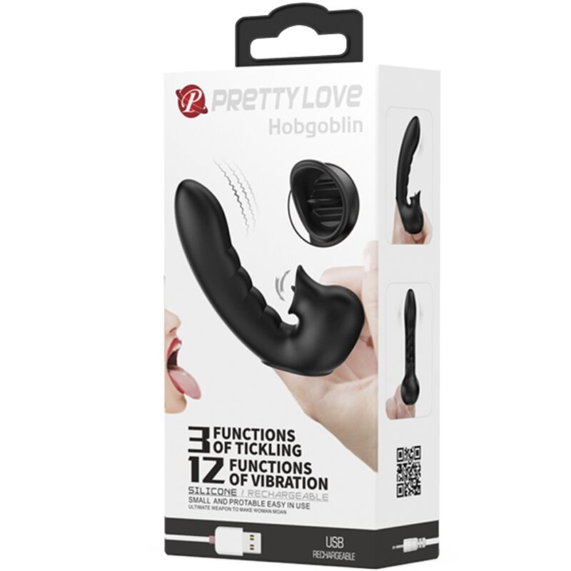 PRETTY LOVE - HOBGOBLIN BOÎTE À DOIGTS VIBRANTS 12 VIBRATIONS + STIMULATEUR DE CLITORIS NOIR - Sensualia