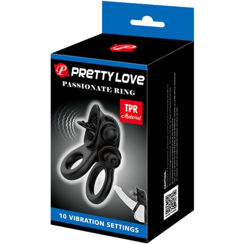 PRETTY LOVE - PASSIONATE RING DOUBLE ANNEAU VIBRANT + STIMULATEUR DE CLITORIS NOIR - Sensualia
