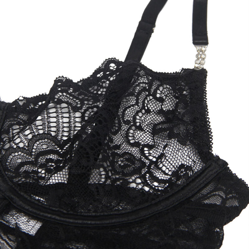 SUBBLIME - 954185 BABYDOLL EN DENTELLE À BRETELLES RÉGLABLES NOIRE S/M - Sensualia
