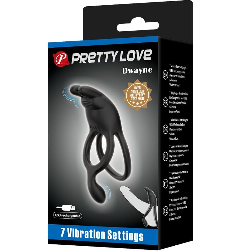 PRETTY LOVE - SETH DOUBLE ANNEAU VIBRANT LAPIN 7 VIBRATIONS NOIR - Sensualia
