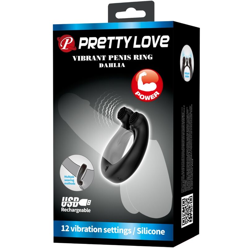 PRETTY LOVE - ANNEAU VIBRANT DAHLIA + STIMULATEUR DE CLITORIS 12 VIBRATIONS NOIR - Sensualia