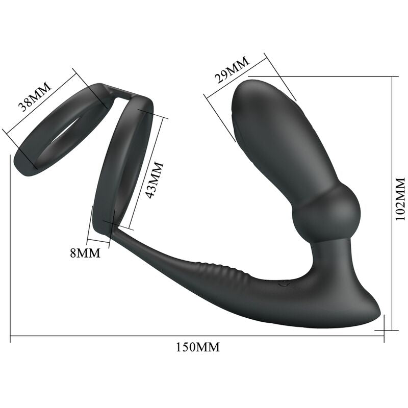 PRETTY LOVE - ANNEAU PÉNIS EMONI + PLUG ANAL 12 VIBRATIONS NOIR - Sensualia