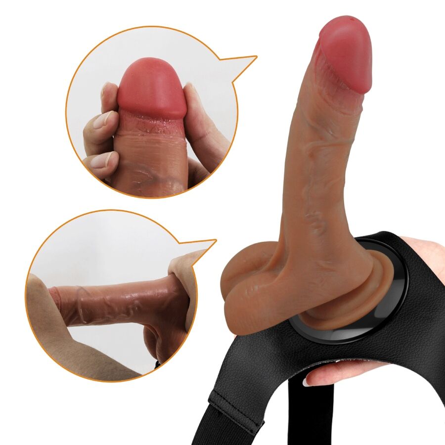 PRETTY LOVE - SLIP HARNAIS UNIVERSEL AVEC GODE VIBRANT ET SQUIRTING 15,5 CM MULATO - Sensualia