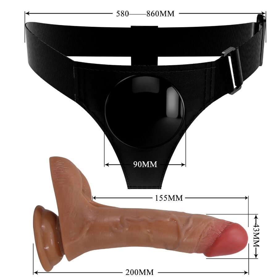 PRETTY LOVE - SLIP HARNAIS UNIVERSEL AVEC GODE VIBRANT ET SQUIRTING 15,5 CM MULATO - Sensualia