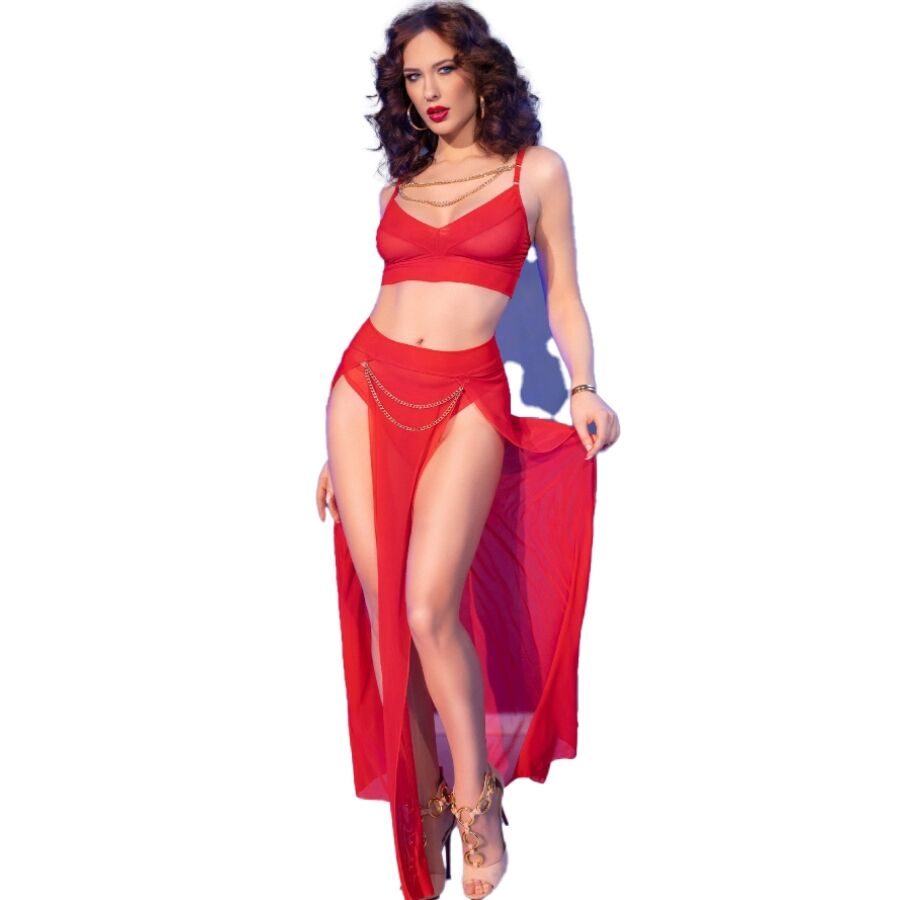 CHILIROSE - CR 4850 SET TOP ROJO Y LEGGINS CON COMPLEMENTOS DORADOS S - Sensualia