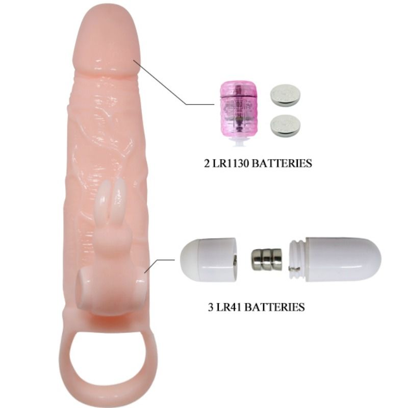 BAILE - COUVERCLE DE PÉNIS BRAVE MAN AVEC CHAIR DE LAPIN ET DOUBLE MOTEUR 16.5 CM - Sensualia