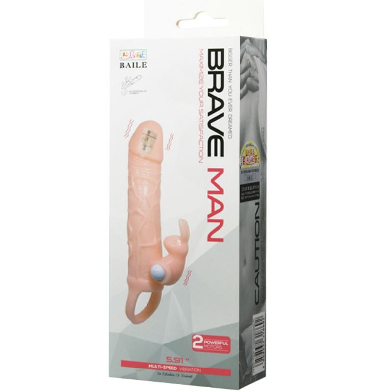 BAILE - COUVERCLE DE PÉNIS BRAVE MAN AVEC CHAIR DE LAPIN ET DOUBLE MOTEUR 16.5 CM - Sensualia