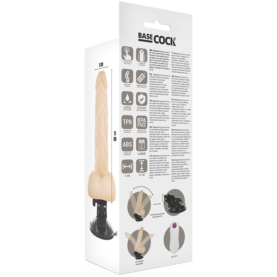 BASECOCK - VIBRATEUR ARTICULABLE TÉLÉCOMMANDE NATUREL 21 CM -O- 5 CM - Sensualia