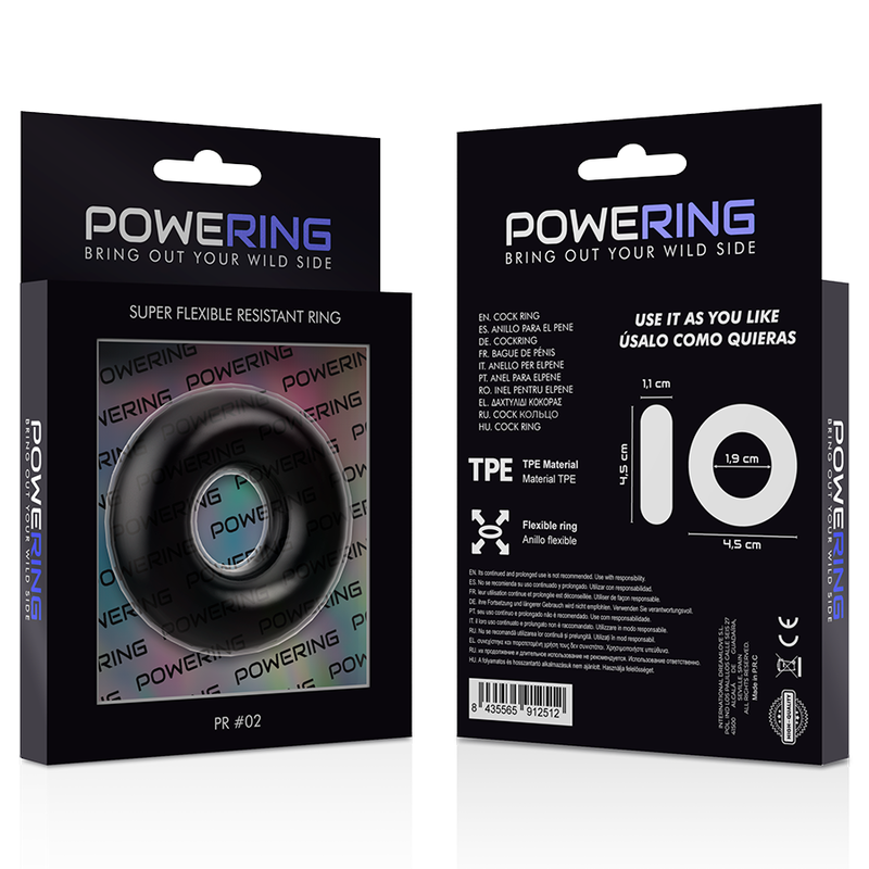 POWERING - ANNEAU PÉNIS SUPER FLEXIBLE ET RÉSISTANT 4,5CM NOIR - Sensualia