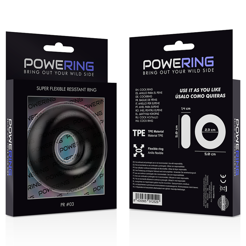 POWERING - ANNEAU PÉNIS SUPER FLEXIBLE ET RÉSISTANT 5CM PR03 NOIR - Sensualia