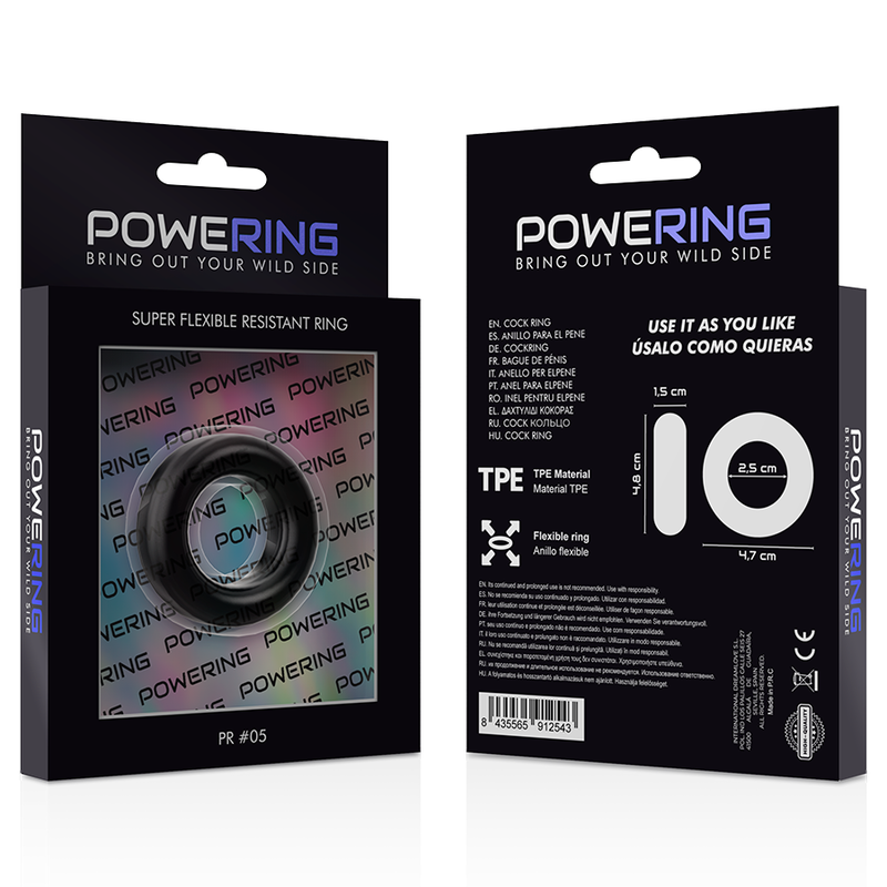 POWERING - ANNEAU PÉNIS SUPER FLEXIBLE ET RÉSISTANT 4,8CM PR05 NOIR POWERING