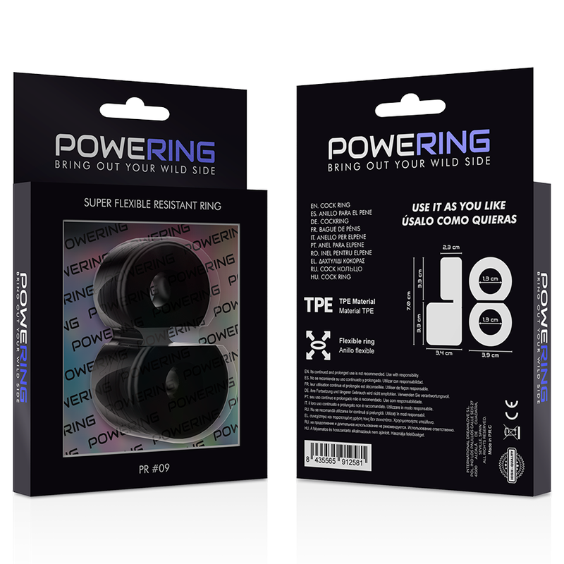 POWERING - ANNEAU PÉNIS DOUBLE SUPER FLEXIBLE ET RÉSISTANT PR09 NOIR POWERING