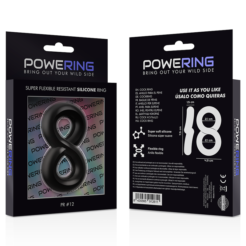 POWERING - ANNEAU PÉNIS ET TESTICULES SUPER FLEXIBLE ET RÉSISTANT PR12 NOIR POWERING