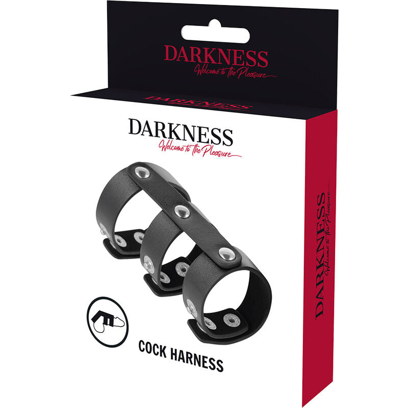 DARKNESS - DOUBLE ANNEAU DE PÉNIS ET TESTICULES EN CUIR RÉGLABLE - Sensualia