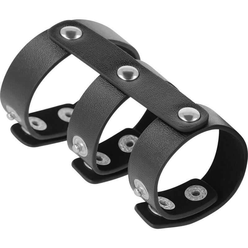 DARKNESS - DOUBLE ANNEAU DE PÉNIS ET TESTICULES EN CUIR RÉGLABLE - Sensualia